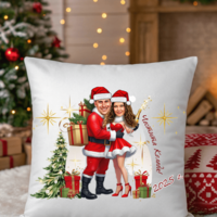 Персонализирана възглавничка Каркатура двойка Дядо Коледа и Снежанка 1