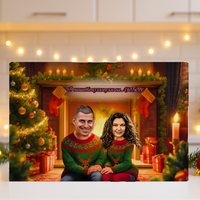 Стъклена дъска Карикатура Нова година Семейство 5