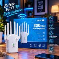 WiFi усилвател 300Mbps 3 в 1, с 6 външни антени, Dual Band 2.4GHz и разширено покритие за стабилна свързаност