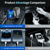 FM трансмитер Bluetooth 5.3 за кола, Car Kit с прибиращи се кабели, автомобилно зарядно 2 порта QC 3.0 + PD 30W, MP3 плейър за кола, hands-free устройство, цифров екран, външен микрофон, 12-24V, за iPhone/Android
