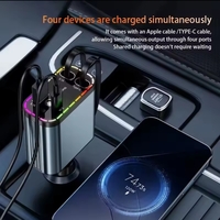 FM трансмитер Bluetooth 5.3 за кола, Car Kit с прибиращи се кабели, автомобилно зарядно 2 порта QC 3.0 + PD 30W, MP3 плейър за кола, hands-free устройство, цифров екран, външен микрофон, 12-24V, за iPhone/Android