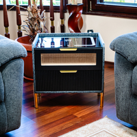 Смарт Шкаф VISION - безжично зареждане, Bluetooth стерео тонколона 20W, USB-A & USB-C, LED осветление  (Цвят: Сив & Черен)