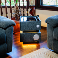 Смарт Шкаф SENSOR GLOW - безжично зареждане, Bluetooth стерео тонколона 20W, USB-A & USB-C, LED осветление (Цвят: Графитено сив с текстура)