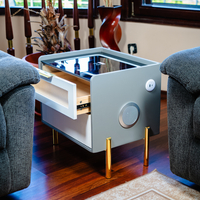 Смарт Шкаф VISION - безжично зареждане, Bluetooth стерео тонколона 20W, USB-A & USB-C, LED осветление (Цвят: Бял & Сив)