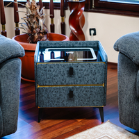 Смарт Шкаф GOLD LINE - безжично зареждане, Bluetooth стерео тонколона 20W, USB-A & USB-C, LED осветление (Цвят: Графитено сив с текстура)