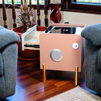 Смарт Шкаф VISION - безжично зареждане, Bluetooth стерео тонколона 20W, USB-A & USB-C, LED осветление (Цвят: Бял & Розов)