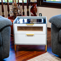 Смарт Шкаф VISION - безжично зареждане, Bluetooth стерео тонколона 20W, USB-A & USB-C, LED осветление (Цвят: Бял & Сив)