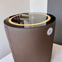Смарт нощен шкаф с безжично зареждане, стерео тонколона, USB А & USB C порт и LED осветление - Кръгъл (Цвят: Кафяв), Модел: 528