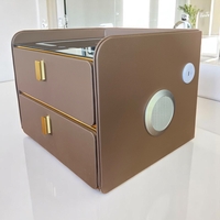 Смарт нощен шкаф с безжично зареждане, стерео тонколона, USB А & USB C порт и LED осветление - Правопъгален (Цвят: Кафяв), Модел: 522