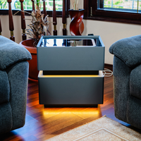 Смарт Шкаф SENSOR GLOW - безжично зареждане, Bluetooth стерео тонколона 20W, USB-A & USB-C, LED осветление (Цвят: Тъмно Сив)