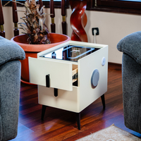 Смарт Шкаф MINI - безжично зареждане, Bluetooth стерео тонколона 20W, USB-A & USB-C, LED осветление (Бял цвят)