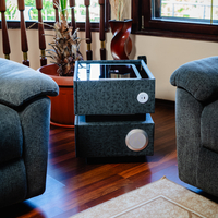 Смарт Шкаф SENSOR GLOW - безжично зареждане, Bluetooth стерео тонколона 20W, USB-A & USB-C, LED осветление (Цвят: Графитено сив с текстура)