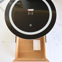Смарт нощен шкаф с безжично зареждане, стерео тонколона, USB А & USB C порт и LED осветление - Кръгъл (Цвят: Бежов), Модел: 528