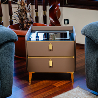 Смарт Шкаф GOLD LINE - безжично зареждане, Bluetooth стерео тонколона 20W, USB-A & USB-C, LED осветление (Цвят: Кафяв)