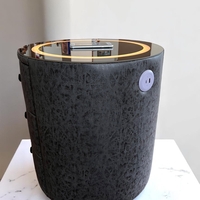 Смарт нощен шкаф с безжично зареждане, стерео тонколона, USB А & USB C порт и LED осветление - Кръгъл (Цвят: Тъмно Сив с текстура), Модел: 528