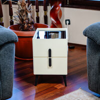 Смарт Шкаф MINI - безжично зареждане, Bluetooth стерео тонколона 20W, USB-A & USB-C, LED осветление (Бял цвят)