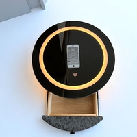 Смарт нощен шкаф с безжично зареждане, стерео тонколона, USB А & USB C порт и LED осветление - Кръгъл (Цвят: Тъмно Сив с текстура), Модел: 528