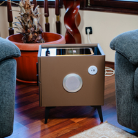 Смарт Шкаф MINI - безжично зареждане, Bluetooth стерео тонколона 20W, USB-A & USB-C, LED осветление (Кафяв)