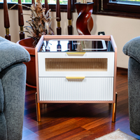 Смарт Шкаф VISION - безжично зареждане, Bluetooth стерео тонколона 20W, USB-A & USB-C, LED осветление (Цвят: Бял & Розов)