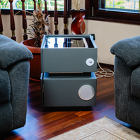 Смарт Шкаф SENSOR GLOW - безжично зареждане, Bluetooth стерео тонколона 20W, USB-A & USB-C, LED осветление (Цвят: Тъмно Сив)