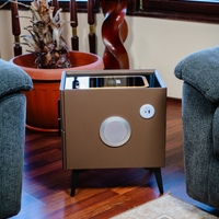 Смарт Шкаф MINI - безжично зареждане, Bluetooth стерео тонколона 20W, USB-A & USB-C, LED осветление (Кафяв)