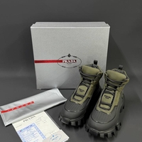 Prada Monolith Gabardine Boots – Military Green / Black