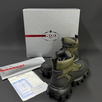 Prada Monolith Gabardine Boots – Military Green / Black