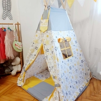 Детска палатка Еовин звезди в сиво и жълто