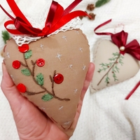 Бродирана играчка за елха Сърце кафяво