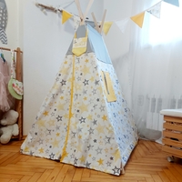 Детска палатка Еовин звезди в сиво и жълто