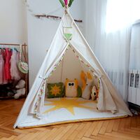 Детска палатка Тее Рее голямо БОХО с цветни пискюли