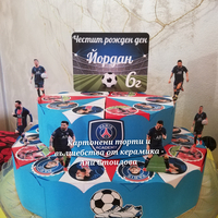 Картонена торта  ФУТБОЛ 3 ПСЖ / МЕССИ 3