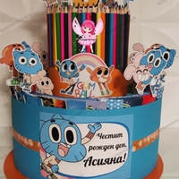 Торта от книжки и моливи ГЪМБОЛ 4 / Gumball