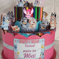 Торта от книжки и моливи БЛУ И БИНГО 6 / Bluey and Bingo