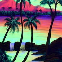 Hanmade UV LED Painting ''Tropical Sunset