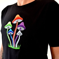 Colorful Mushrooms Embroidery T-shirt