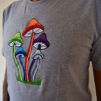 Colorful Mushrooms Embroidery T-shirt