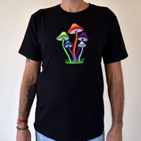 Colorful Mushrooms Embroidery T-shirt