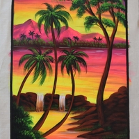 Hanmade UV LED Painting ''Tropical Sunset
