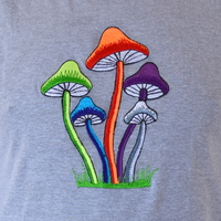 Colorful Mushrooms Embroidery T-shirt
