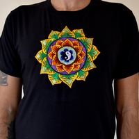 Double Lotus with Yin and Yang Embroidery T-shirt
