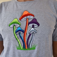 Colorful Mushrooms Embroidery T-shirt