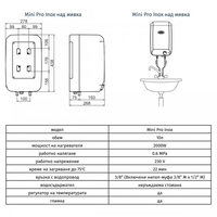 Малолитражен бойлер Tedan Mini Pro Inox 10 - над мивка
