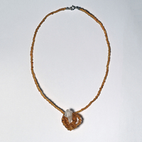 Natural Raw Quartz Glass Seed Beads Sterling Silver 925 Necklace in Brown