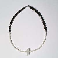 Raw Clear Crystal Necklace with Freshwater Pearls and Sterling Silver 925 Clasp