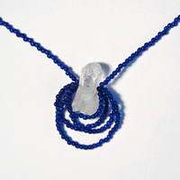 Natural Raw Quartz Glass Seed Beads Sterling Silver 925 Necklace in Dark Blue