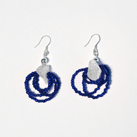 Clear Quartz Glass Seed Beads Silver 925 Earrings in Dark Blue