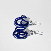 Clear Quartz Glass Seed Beads Silver 925 Earrings in Dark Blue