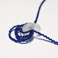 Natural Raw Quartz Glass Seed Beads Sterling Silver 925 Necklace in Dark Blue