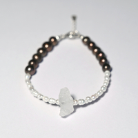 Natural Freshwater Pearl + Clear Crystal Sterling Silver Bracelet